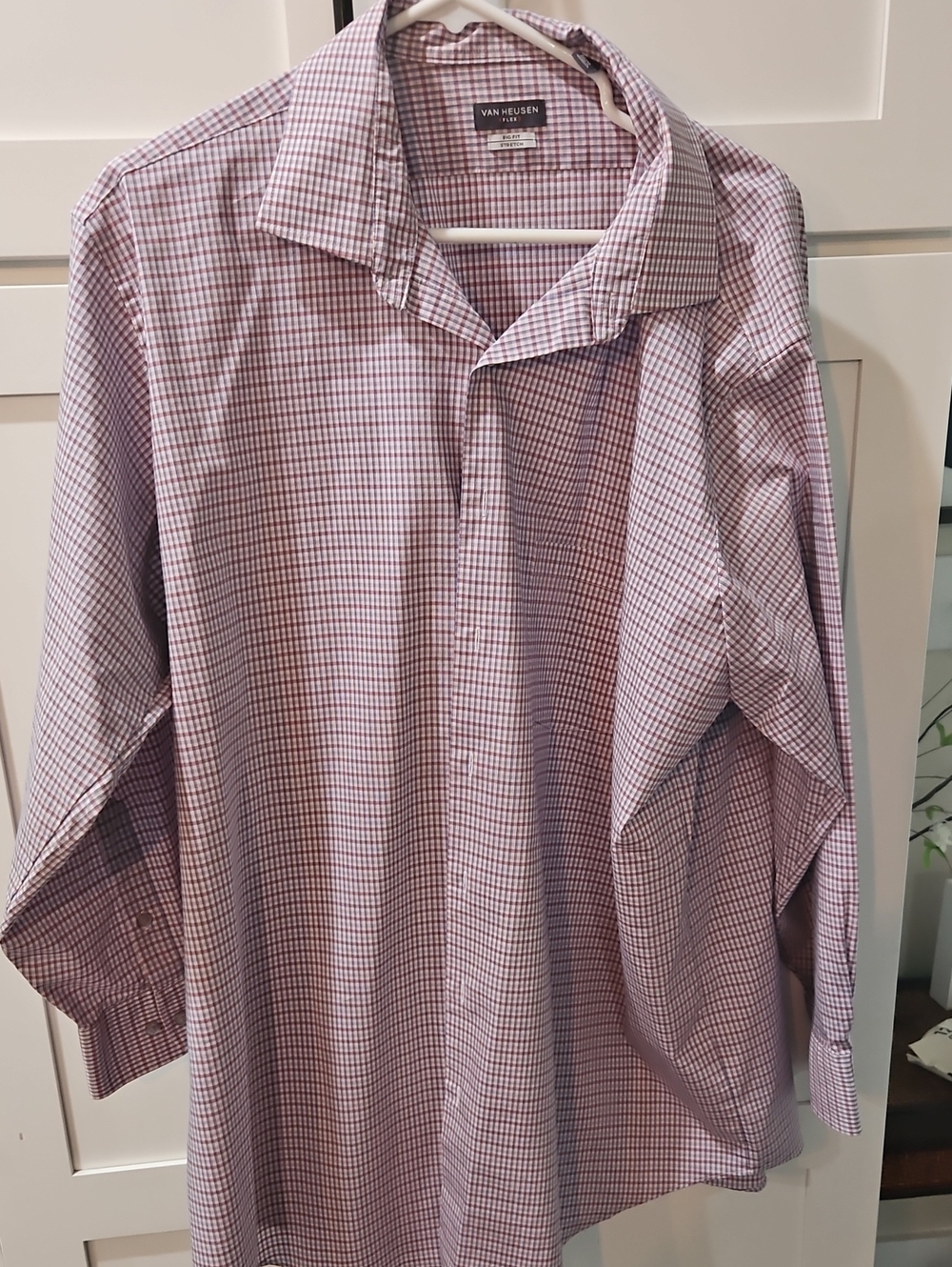 Van Heusen Men's Red and White Micro-Check Dress Shirt